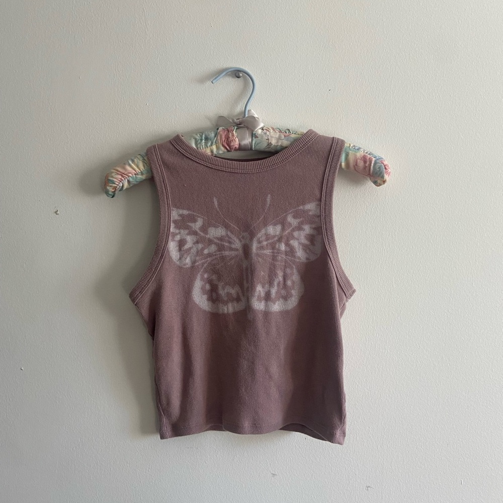 Hollister Mauve Ribbed Tank with White Butterfly 🦋 xs